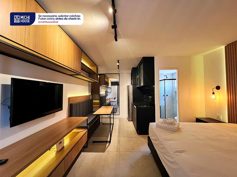 Perfeito Studio na Bento Freitas Cama Queen AC/WF