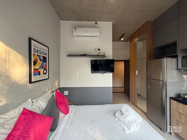 Espaçoso Studio Metro Paraiso com Coworking Ar/Wf